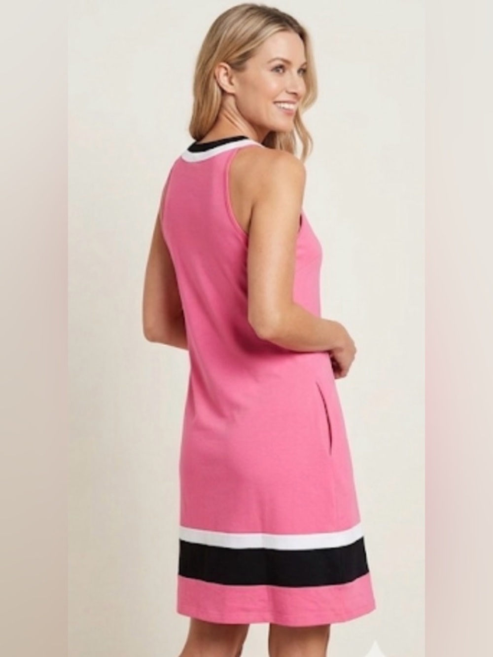 New York & Company Pink Sleeveless Dress with Black & White Trim size large NWT